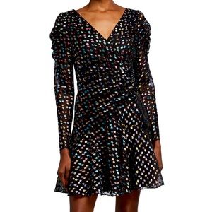 Marchesa Notte Metallic Polka Dot Puff-Sleeve Dress
